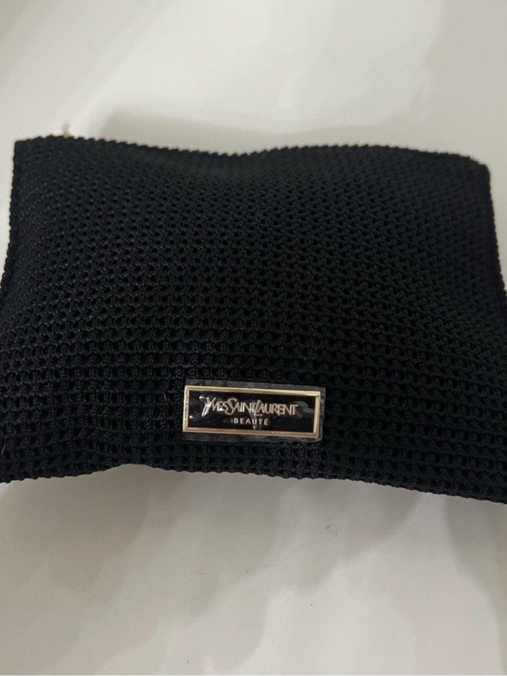 Yves Saint Laurent Black Mesh Cosmetic Pouch with Gold Plaque